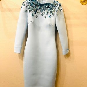 Bradley Mischka  blue beaded strait line dress size 2